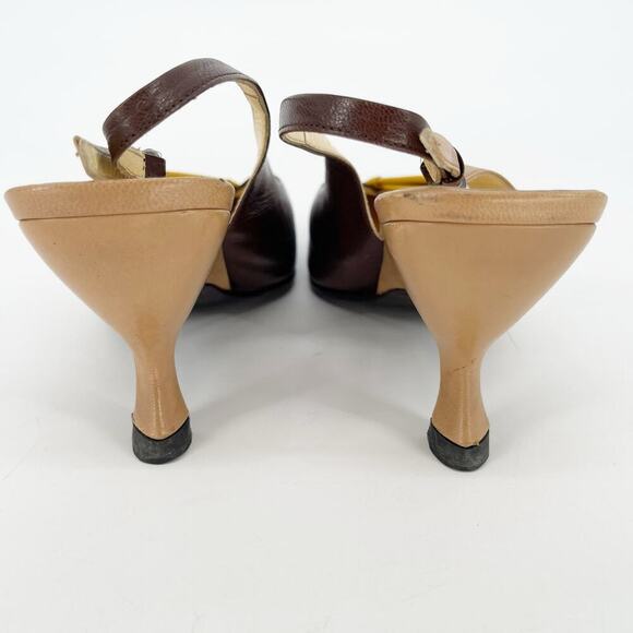 Miu Miu Vintage Tan Brown Yellow Flower Detail Square Toe Slingback Heel IT 40 - Picture 8 of 12